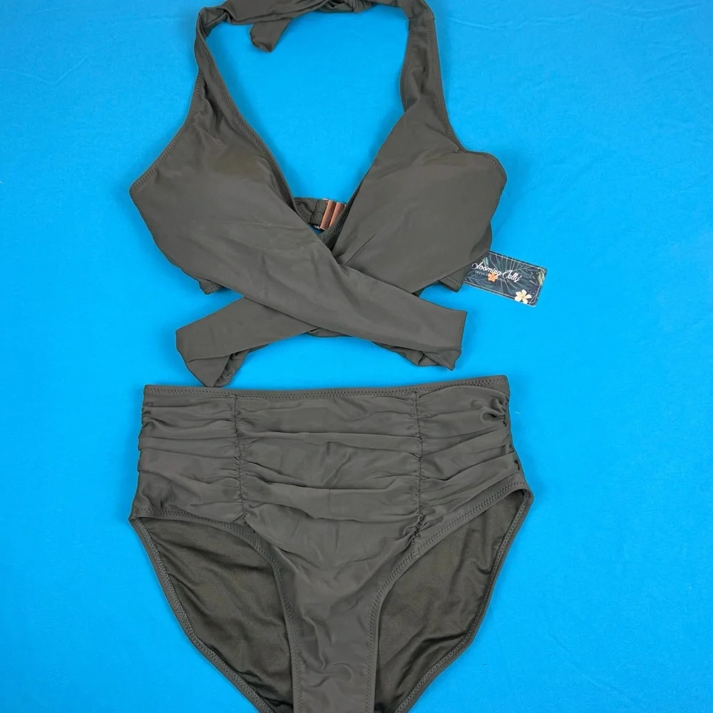 Blooming Jelly Women’s Bikini Set Size M NWT High Waisted Halter Wrap Top - Picture 3 of 5